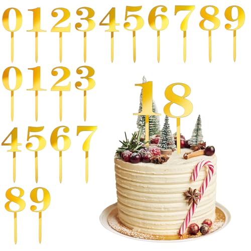 ZEYIYER 10 Stück Acryl Zahlen Kuchenaufsatz 0-9 Gold Numbers Kuchen Dekoration, Geburtstag Tortendeko Kuchenstecker Cupcake für Hochzeit Party Jubiläum Feier, Cake Topper Numbers von ZEYIYER