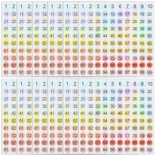 12 Blatt Zahlen Aufkleber, 1-100 Nummer Aufkleber Selbstklebende Runde Zahlenaufkleber Nummernaufkleber Laser for Klebepunkte Etiketten Für Büros Schließfächerheim Klassifikation von ZEYIYER