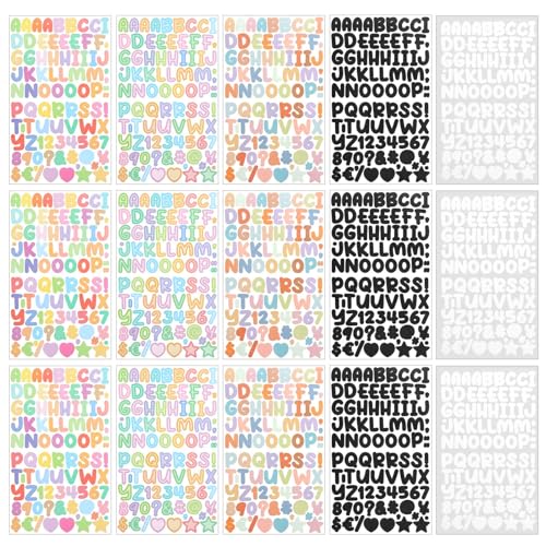 ZEYIYER 15 Blatt Buchstaben Aufkleber 0.5 Inch Buchstaben Sticker Vinyl Zahlen Buchstaben Aufkleber, Buchstaben Zahlen zum Aufkleben Geeignet für Scrapbooking, Notizbücher, Geschenk DIY Dekoration von ZEYIYER