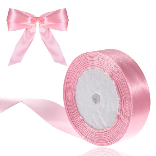 ZEYIYER 2 Rollen Geschenkband Satinband Rosa 2.5 cm x 22 m Präsent Geschenkband breit Schleifenband, Dekoband Stoffband für Geschenk, Satin Dekoband für Brautstrauß Geburtstag Hochzeit Dekor von ZEYIYER