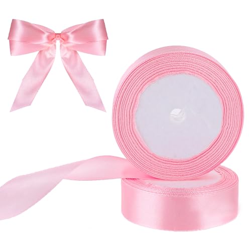 ZEYIYER 2 x 2,5 cm rosa Seidenband, 45,7 m langes rosa Satinband für Geschenk, Blumenstrauß, Verpackung, Hochzeit, Party, Blumenstrauß, Feier, Dekoration von ZEYIYER