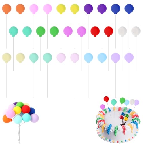 ZEYIYER 30 Stück Tortendeko Kugeln Cake Topper Geburtstag DIY Mini Ballon Cupcake, Kugeln Tortendeko, Backen Kuchen Dekorationen, Cake Topper Jungen Mädchen Geburtstagsfeier Valentinstag Hochzeitstag von ZEYIYER