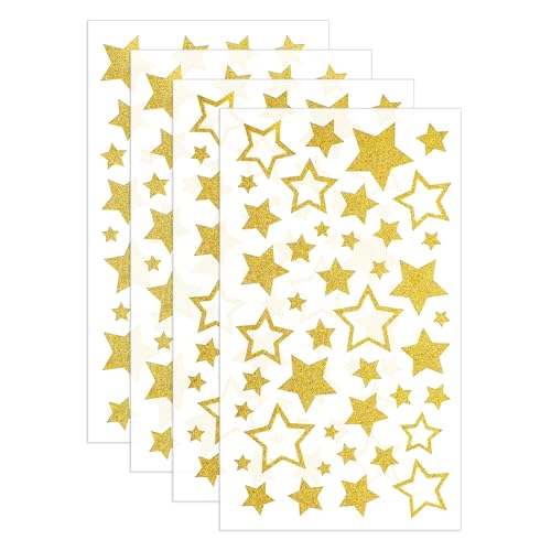 ZEYIYER Sticker Sterne 4 Blatt Glitter Gold Star Stickers, Sterne Aufkleber, Sterne Sticker, Selbstklebende Stern Aufkleber, Aufkleber Sterne für Lehrer, Studenten Scrapbooking DIY Grußkarten von ZEYIYER