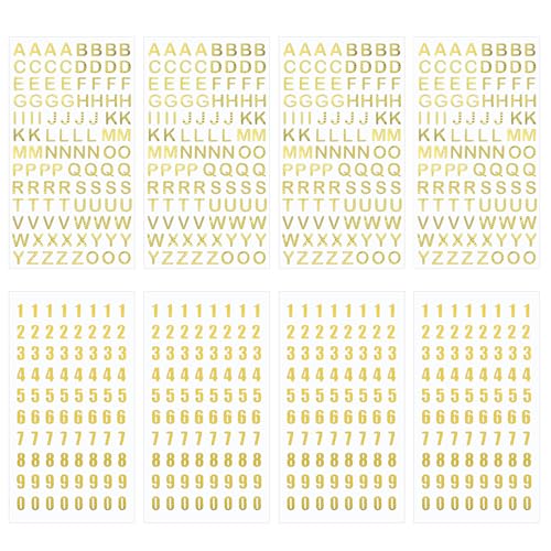 ZEYIYER 740 Stück Buchstaben Aufkleber, 8 Blatt Glitzer Gold Große Buchstaben Zahlen Aufkleber, Buchstaben zum Aufkleben Zahlen Sticker für Geschenk, Kunsthandwerk, Sammelalben, Grußkarten von ZEYIYER