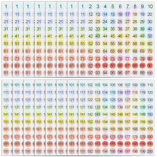 Zahlen Aufkleber 1-200, 8 Blatt Zahlen Zum Aufkleben, Nummer Aufkleber Selbstklebende Runde Nummernaufkleber Laser for Klebepunkte Etiketten Für Büros Schließfächerheim Klassifikation(4 Sets, 1-200) von ZEYIYER