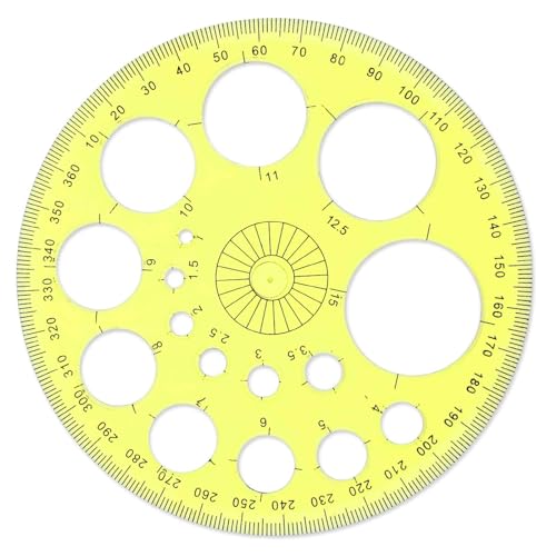 ZEYIYER Kreisschablone, Messschablonen Kreisschablone zum Zeichnen, Rundes Geometrisches Schablonenlineal, Kreis Lineal für Zeichenhilfen Zeichenschablone Circle Stencil zum Lernen Entwerfen Büro(Gelb von ZEYIYER