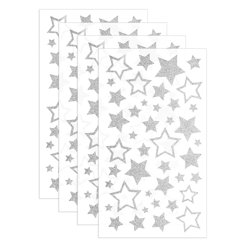 ZEYIYER 4 Blatt Sterne Sticker, Glitter Silber Star Stickers, Stern Aufkleber, Selbstklebende Stern Aufkleber, Sticker Sterne für Lehrer, Studenten Scrapbooking DIY-Grußkarten von ZEYIYER