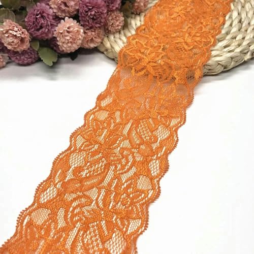 1~10 Yard Breite 8 cm elastisches Spitzen-Nähband weiß schwarz Stretch-Spitzenbesatz Stoff Strickmaterial DIY Kleidungszubehör-orange rot-elastische Spitze 10 Yard von ZEYRU