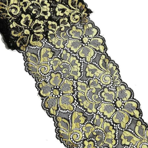 1 Meter elastisches Spitzenband, breit, bestickter afrikanischer Stoff, Stretch-Elastizität, weiß/schwarz, Näh-Unterwäsche-Zubehör, Gold, 1 Yard von ZEYRU