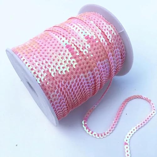 1 Rolle/Charge (91 m) Durchmesser 6 mm PVC, flache, runde Paillettenrolle, Pailletten zum Aufnähen auf Besatz, Pailletten-Spitzenband, DIY-Zubehör, AB Pink, Durchmesser 6 mm von ZEYRU