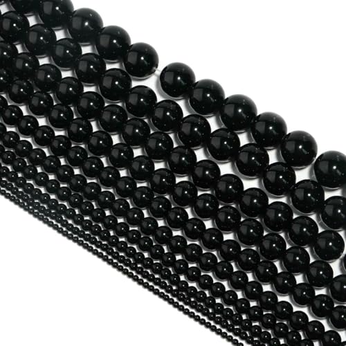 1 Strang 4/6/8/10 mm Glasperlen schwarz Edelstein runde lose Perlen zur Schmuckherstellung-Stil 1–10 mm 38 cm 1 Strang von ZEYRU