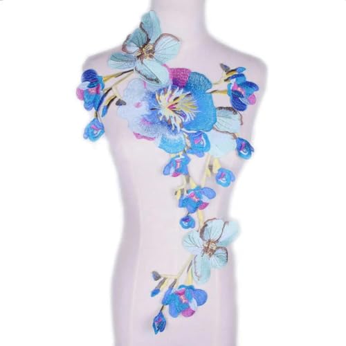 1 Stück Blumen-Stickerei-Applikation für DIY-Kleidung, Kleider, zum Aufnähen von Accessoires, Aufnäher, Hochzeitskleid-Applikationen, 56 x 36 cm, Blau von ZEYRU