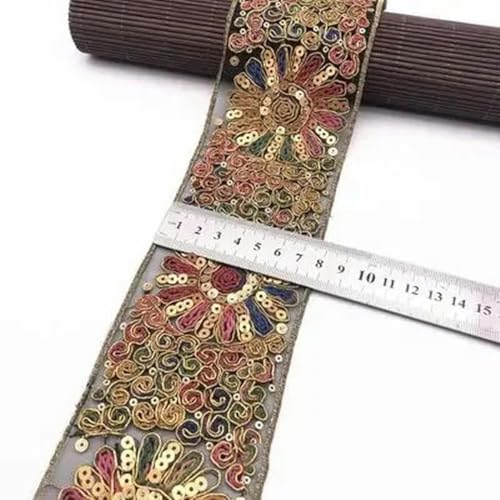 1 Yard Retro Gold Pailletten Spitzenbesatz Gurtband Bestickte Spitzenbänder Stoff für Tanzkleid Tasche DIY Nähzubehör-28-1 Yard von ZEYRU