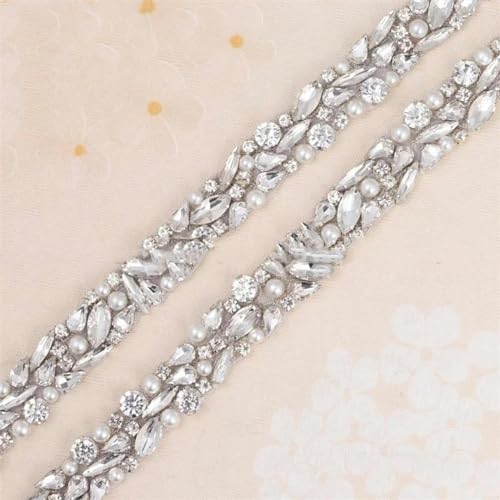 1 Yard Strasssteine, Kristalle in Blumenform zum Aufnähen auf Schärpengürtel, glänzende Glasapplikationen, Motiv für Brautkleider, Gürtel-FA-1475 Silber von ZEYRU