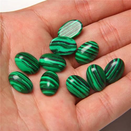 10 Stück/Los Naturstein-Cabochon 8–25 mm Tigerauge Achat ovale Kamee passend für DIY-Ringe, Ohrringe, Armbänder, Halsketten, Schmuckherstellung, Nr. 14 Malachit, 18 x 25 mm von ZEYRU