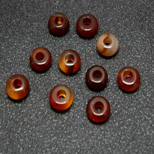 10 Stück/Los Steinperlen mit großem Loch, Charms, Naturstein, Achate, Tigerauge-Perlen zur Schmuckherstellung, Halsketten, Armbänder, DIY-Zubehör-roter Achat-10 x 5 mm, Loch 4,0 mm von ZEYRU