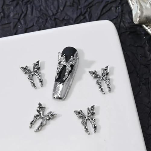 10 Stück 3D Katzenauge Schmetterling Nail Art Charms Glänzend Gold Silber Grau Kristall Strass Luxus Schmuck Legierung Nagelteile-JE1326-2 von ZEYRU