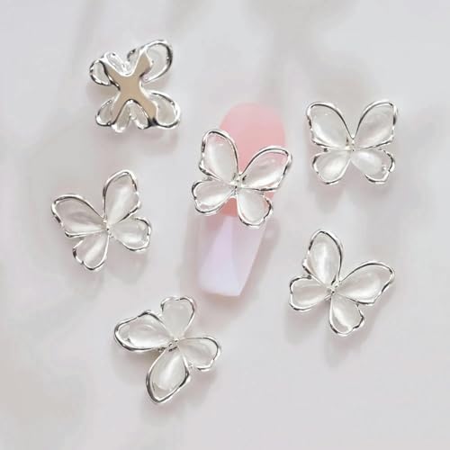 10 Stück 3D Katzenauge Schmetterling Nail Art Charms Glänzend Gold Silber Grau Kristall Strass Luxus Schmuck Legierung Nagelteile-JE1331-1 von ZEYRU