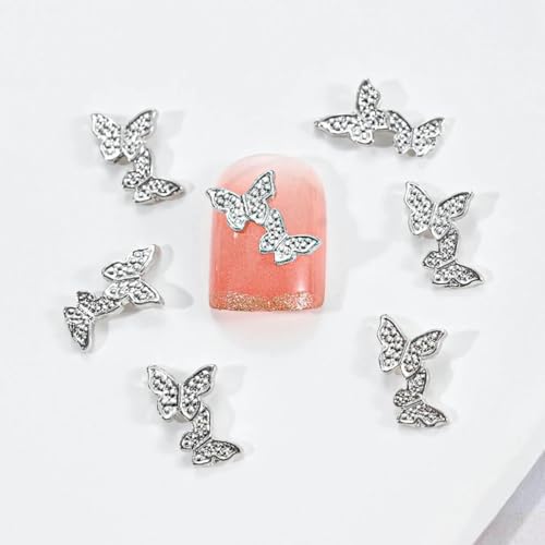 10 Stück 3D Katzenauge Schmetterling Nail Art Charms Glänzend Gold Silber Grau Kristall Strass Luxus Schmuck Legierung Nagelteile-JS62 von ZEYRU