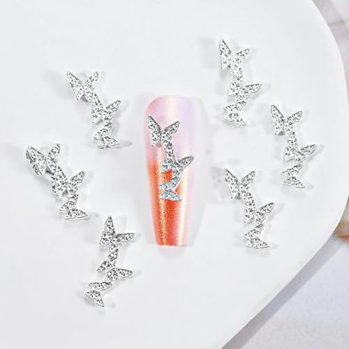 10 Stück 3D Katzenauge Schmetterling Nail Art Charms Glänzend Gold Silber Grau Kristall Strass Luxus Schmuck Legierung Nagelteile-JS65 von ZEYRU