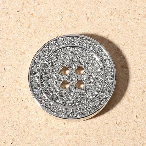 10 Stück Metallknöpfe mit vier Ösen, luxuriöser Strass, dekorativer runder Nähknopf, Anzug, Damenbekleidungszubehör, 10 Stück, Silber, 20 mm von ZEYRU