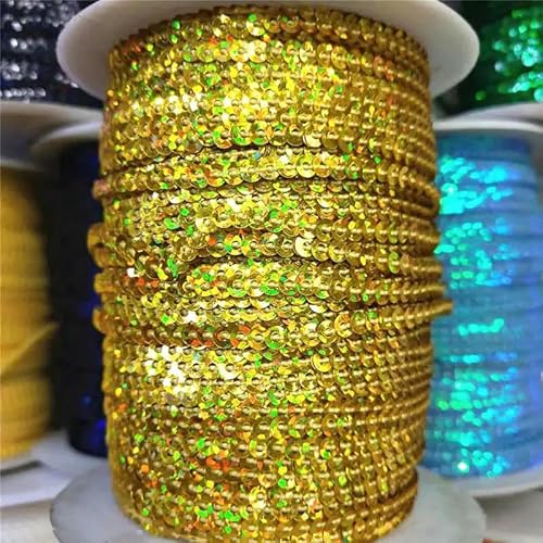 10 Yards 3,0 mm Paillettenbesatz, Scrapbooking, Nähen zum Basteln, Paillettenband, Flockenschnur, Spangle, DIY-Kleidung, Gold, 3,0 mm von ZEYRU