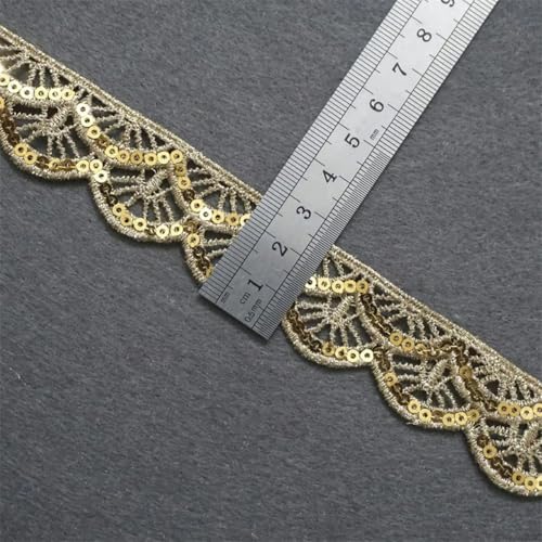 10 Yards Single Edge bestickt Goldfaden Pailletten Blume Spitze Pailletten Tanz Kleid Zubehör Trimmen-ES von ZEYRU