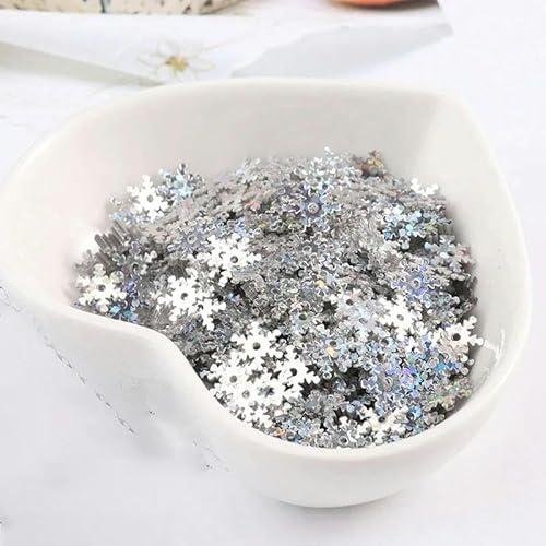 10 g/Beutel 8 mm 10 mm Schneeflocken-PVC-Pailletten mit 1 Mittelloch, Stoff, DIY-Weihnachtsornamente, weiße Schnee-Pailletten zum Nähen, Silber, 10 mm, 300 Stück, 10 g von ZEYRU