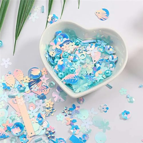 10 g/Beutel PVC 3D Nail Art Pailletten Blatt Schmetterling Blume Pailletten Hochzeit Bastelzubehör gemischte Größen/Formen - Himmelblau Meer - Sonstiges von ZEYRU