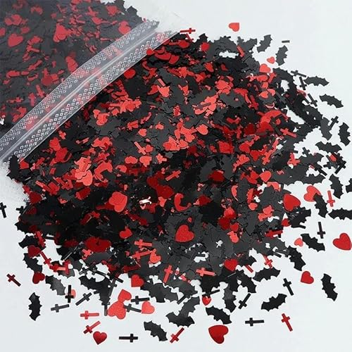 10 g/Beutel Schwarz-Rot-Harz-Pailletten Dunkle Epoxidharz-Füllung Fledermaus Liebesherz Gemischte Halloween-DIY-Füllung für Harz-Shaker-Formen-10 g-HHAY-1 von ZEYRU