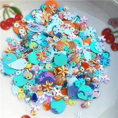 10 g Mix flache Tasse runde ovale PVC lose Pailletten Glasperlen Trompeten Nähen Handwerk-Mix blau weiß orange von ZEYRU