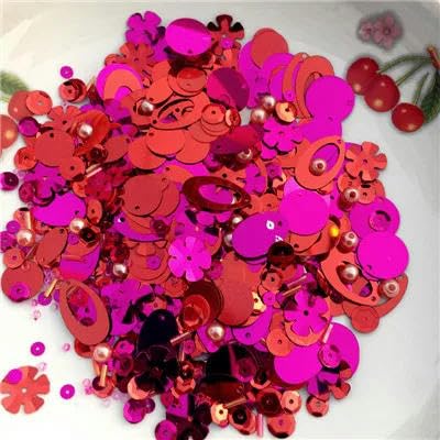 10 g Mix flache Tasse runde ovale PVC lose Pailletten Glasperlen Trompeten Nähen Handwerk-Mix rot Fuchsia von ZEYRU