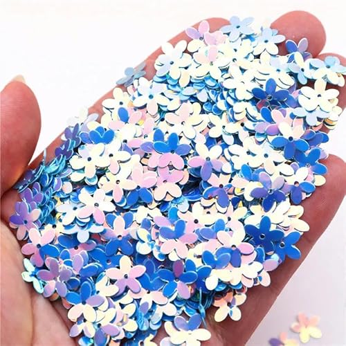 10 mm Fünffinger-Blumen-Glitzer-Pailletten, PVC-Becher, lose Pailletten, Konfetti, Pailletten zum Nähen, Basteln, Finden von Lentejuelas Para Coser-Blaugold-20 Gramm von ZEYRU