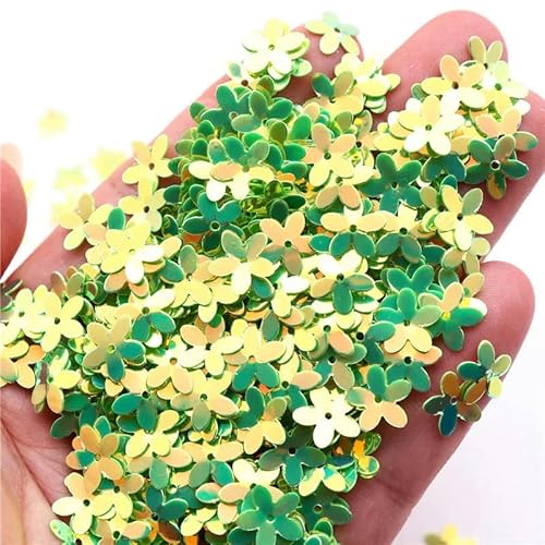 10 mm Fünffinger-Blumen-Glitzer-Pailletten, PVC-Becher, lose Pailletten, Konfetti, Pailletten zum Nähen, Basteln, Finden von Lentejuelas Para Coser-Grüngold-20 Gramm von ZEYRU