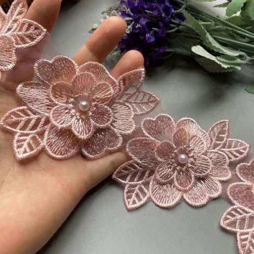 10 x Perlenblumen-Doppelschicht-Flügel, bestickter Spitzenbesatz, Strickband, Blumenapplikationen, Flicken, Kleiderstoff, Näharbeiten, Basteln, 9 cm, Rosa von ZEYRU