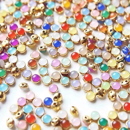 100 Stück 4,0 mm goldfarbene, runde, mehrfarbige Perlen-Miniknöpfe, winzig, für Puppen, Basteln, Scrapbooking, DIY-Nähzubehör-14 Türkis-100 Stück von ZEYRU