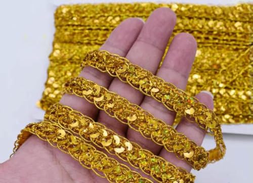 12 Yards Pailletten-Spitzenbänder, goldfarbenes geflochtenes Band, gehäkelt, für Cosplay-Kostüme, Besätze, appliziertes Nähbekleidungsband, 1,2 cm, Gold von ZEYRU