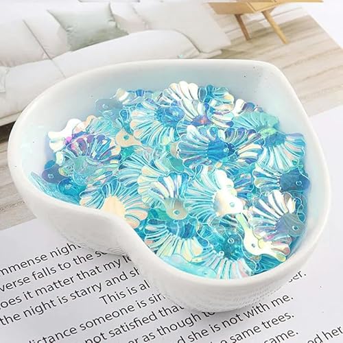 120 Stück/Beutel mit 15 mm großen muschelförmigen losen Pailletten, Pailletten zum Nähen, Verzierung, Ohrringe, Hochzeit, Basteln, Kleidung, Accesso-JG, transparent blau von ZEYRU