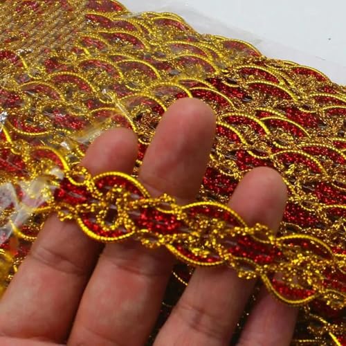 15 Yards goldene Spitzenbänder, appliziert, DIY-Performance-Zubehör, Häkelspitze, gold-silberne Zopfbesätze, Nähband, 2,2 cm, Rot von ZEYRU