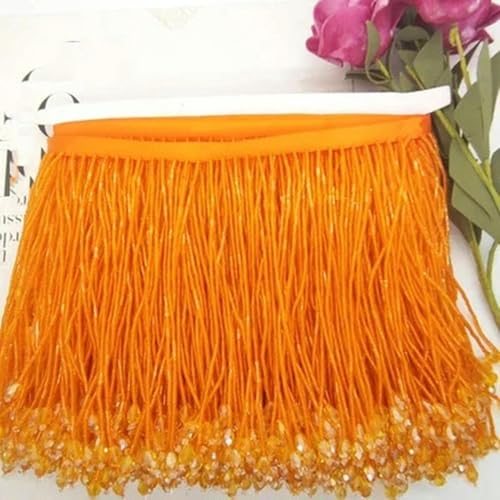 18 Farben, 16 cm breite Glasperlen-Quaste, handgefertigter Spitzenbesatz, DIY-Hochzeitskleid, Kopfschmuck, Dekorationszubehör – Orange – 90 cm Länge von ZEYRU