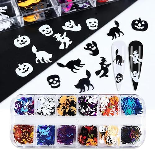 1Box Halloween Nail Art Glitzer Pailletten Spinne Fledermaus Geist Hexe Multi-Designs Halloween Konfetti Glitzer Für DIY-1box von ZEYRU