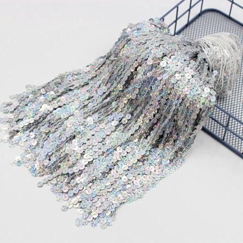 2 Yards 30 cm Nähfransen Pailletten Quaste Spitze für Hochzeitsfeier Latein Tanzbar Kleid DIY Paillettenband Besätze Zubehör-Lasersilber-2 Yards von ZEYRU