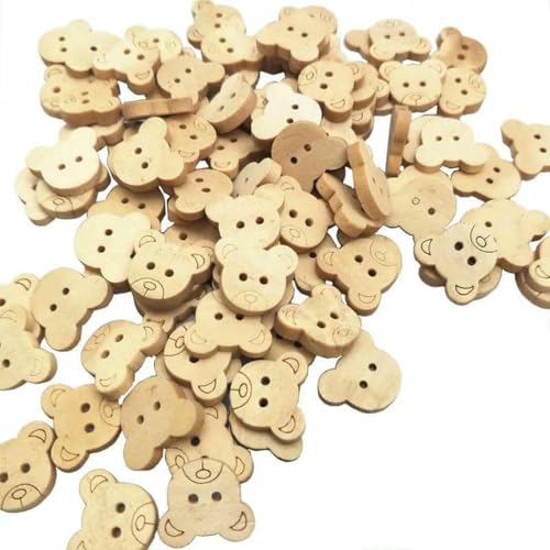 20 Stück/50 Stück/100 Stück dekorative Bären-Holzknöpfe, natürliche Anhänger, 2 Löcher, Holz-Nähknöpfe für Kinder, 100 Stück von ZEYRU