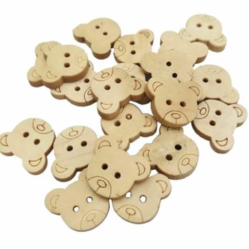 20 Stück/50 Stück/100 Stück dekorative Bären-Holzknöpfe, natürliche Charms, 2 Löcher, Holz-Nähknöpfe für Kinder, 20 Stück von ZEYRU