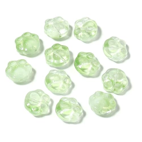 20 Stück/Los 15 × 14,0 mm Lampwork-Perlen in klaren Farben, Cartoon-Bärentatze, gerades Loch, lose Perlen, süßes Armband, Charm-Zubehör zum Selbermachen, grasgrün von ZEYRU