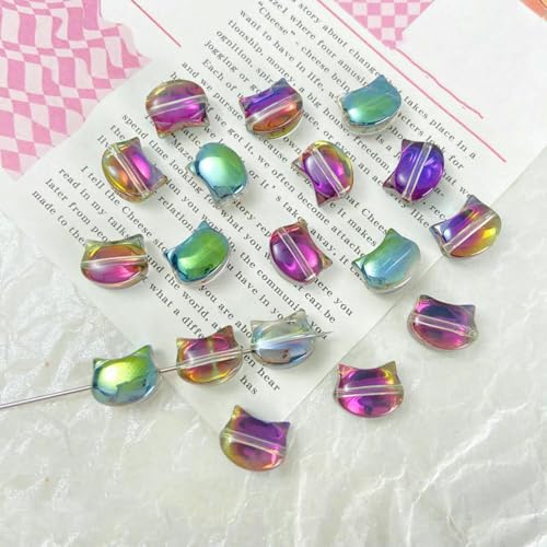 20 Stück 8 x 10 mm Regenbogen bunter Katzenkopf Lampwork-Kristallglas tschechische Perlen lose Perlen Charms für Ohrringe DIY Schmuckherstellung-9-8 x 10 mm (20 Stück) von ZEYRU