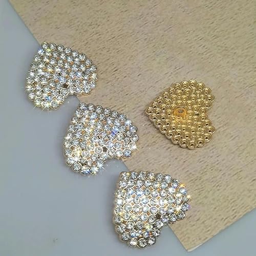 26/29 MM Silber Gold Strass Runde Herz Große Metallknöpfe für Kleidung Damen Mode Dekor Knopf Nähen Bekleidungszubehör-Herz Gold-26 mm 6 Stück von ZEYRU