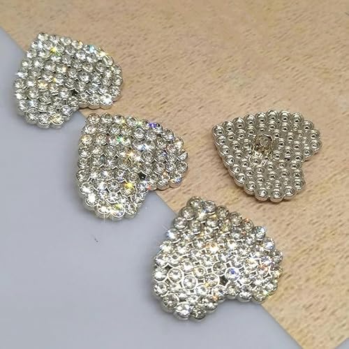 26/29 MM Silber-Gold-Strass rundes Herz große Metallknöpfe für Kleidung Damen Modedekor Knopf Nähen Bekleidungszubehör-Herz Silber-29 mm 6 Stück von ZEYRU