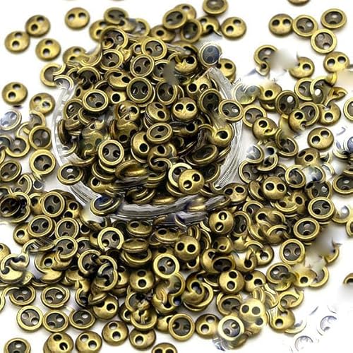 3/4/5 mm Metallknöpfe, 100 Stück, Mini-Knöpfe für Puppenkleidung, 2 Löcher, Nähknöpfe für Handarbeiten, runde Schnallen, handgefertigte Accessoires, Bronze, 4 mm von ZEYRU