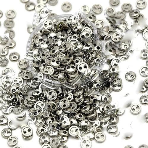 3/4/5 mm Metallknöpfe, 100 Stück, Mini-Knöpfe für Puppenkleidung, 2 Löcher, Nähknöpfe für Handarbeiten, runde Schnallen, handgefertigte Accessoires, Silber, 5 mm von ZEYRU